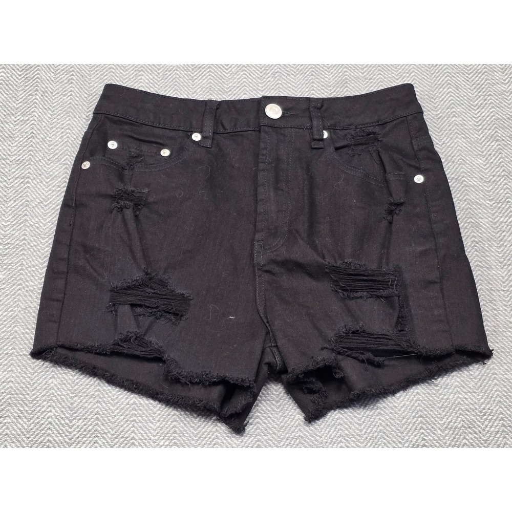Rue21 Black Distressed Denim Shorts High Waisted Raw Hem Size 5 Distructed